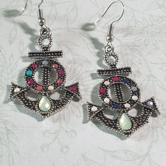 Anchor Inspired Dangle Earrings Women Nautical Beach Core Vacation Cruise Ship - Picture 3 of 6